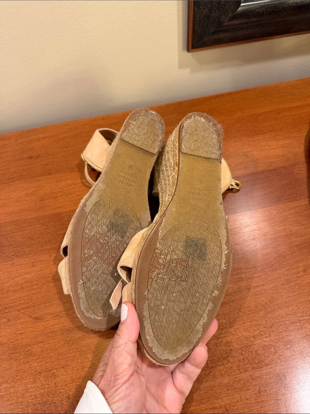 Stuart Weitzman Suede Espadrille Wedge Sandals in Beige EU 40 size 9.5